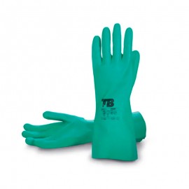 Guante químico de nitrilo verde interior flocado 9009F (Caja 12 ud.)