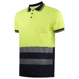 POLO PIQUE MANGA CORTA COMBINADO AV BANDAS SEGMENTADAS X50 COLOR AZUL AMARILLO AV